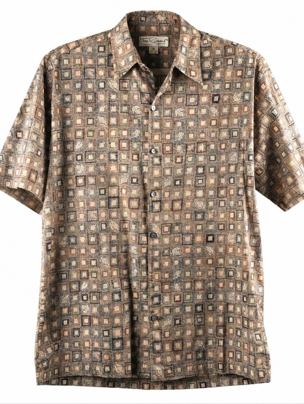 Geometric Resort Dad Style Tori Richard Cotton Lawn Button Front Shirt Men's M